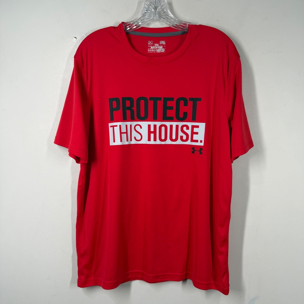 Under Armour Mens HeatGear Protect This House Graphic T-Shirt Red Large Loose